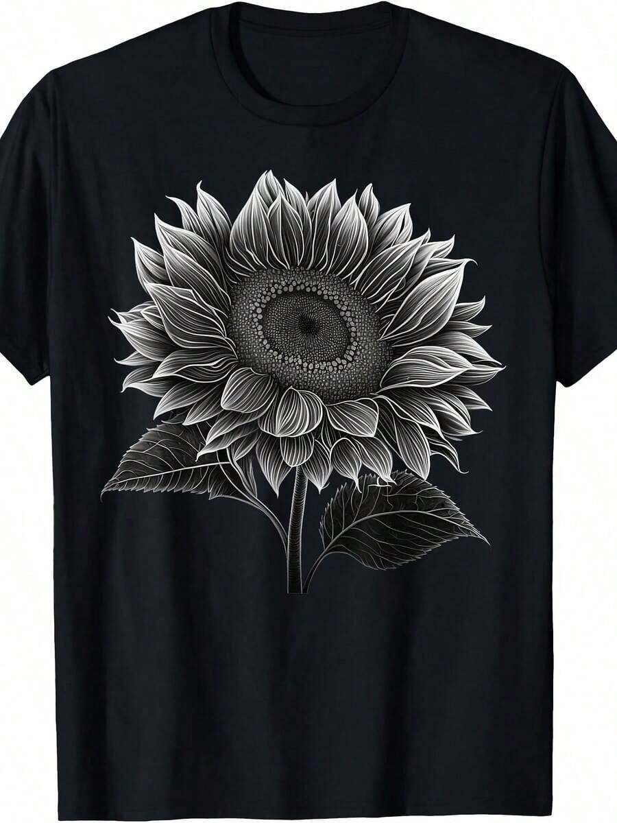 Line Drawing Of A Simple Flower - White Print T-Shirt - Red and White - View 1