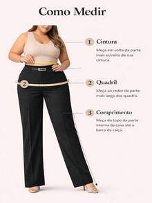 Plus Size Tailored Elegant Casual Wide-Leg Pants With Zipper And Button Closure And Belt - Cá hồi - Xem 3