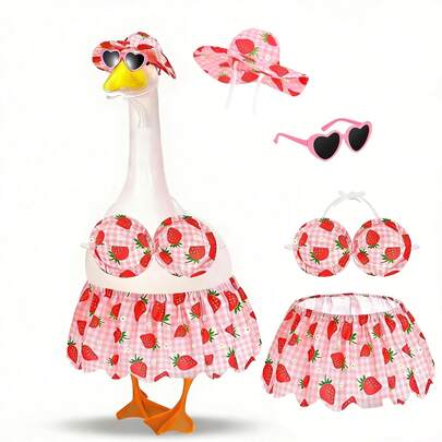 门廊鹅比基尼夏季套装 23 英寸夏威夷水泥鹅雕像草坪塑料鹅花园庭院派对装饰，水泥雕像户外露台花园庭院草坪服装装饰