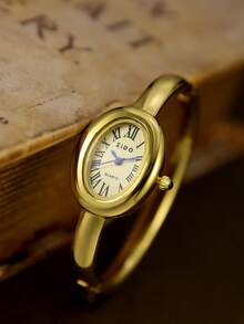 1pc Gold Bangle Style Quartz Watch, Fashionable Casual, Suitable For Daily Wear, Also An Ideal Back-To-School/Graduation Gift - Gold - View 7