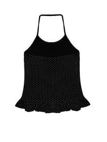韩式极简波点吊带荷叶边吊带背心 休闲黑色夏季 - 黑色 - 查看 2