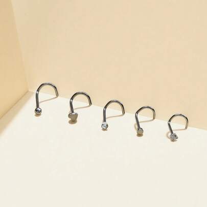 Bộ khuyên mũi, kiểu dáng Y2K thời thượng, phụ kiện khuyên mũi bằng thép không gỉ đính đá Cubic Zirconia tổng hợp, phù hợp cho cả nam và nữ.