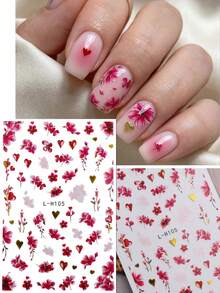 4pcs Vivid Red & Pink Rose Nail Art Stickers - Gold Red Rose & Cherry Blossom English Love Heart Nail Decals, Suitable For Spring, Valentine's Day, Wedding, Date, DIY Nail Decoration, Y2K - Multicolor - View 8
