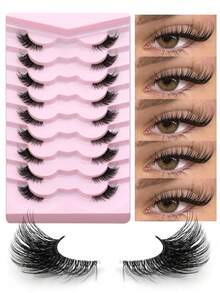 Transparent Cat Eye Short Soft 3D Faux Mink Natural Look False Eyelash Strips (BP03) - Black - View 8