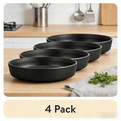 Alessandra 4-Piece Matte Black Stoneware Dinner Bowl Set - Ideal For Family Meals| American Household Favorite
