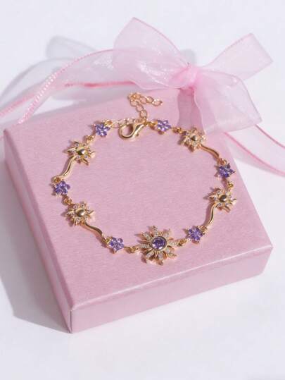 1条向日葵手链，太阳手链，镶嵌闪亮合成锆石，节日礼物，适合旅行和度假佩戴，外出必备时尚单品