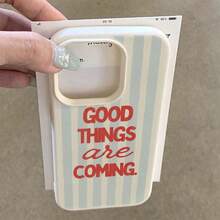 1 pieza Funda de teléfono de material TPU con patrón de rayas azul lechoso y mensaje, adecuada para iPhone 17 Pro Max/17/16 Pro Max/15/13/12/11, S20 FE/A15/S24/A55, Note 11/Note 12/Note 13 Pro, protección suave antideslizante de cobertura completa - Blanco - Ver 3