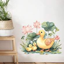 1 miếng dán tường hình vịt vàng kỳ diệu, hình vịt nhỏ tự dính với lá sen, dễ bóc và dán, thích hợp cho phòng ngủ và phòng tắm. - Một cỡ - Xem 3