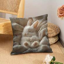 1 Easter Fluffy White Angora Rabbit Sleeping On A Soft Blanket Pillowcase, Machine Washable, Suitable For Living Room, Bedroom, Sofa And Bed - Suitable For All Room Styles, Double-Sided, No Pillow Core, Perfect Home Decoration And Holiday Gift - 1PC - View 4