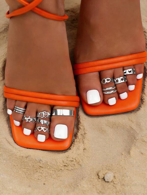 10 قطع خواتم للأصابع قابلة للتعديل بأشكال نجوم وأقمار وقلوب وفراشات، مجموعة مجوهرات للقدم مناسبة للشاطئ