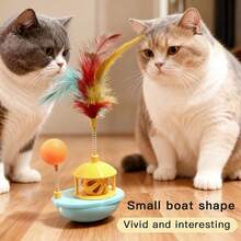 Đồ chơi trêu chọc mèo mới, làm từ chất liệu sợi nhân tạo hình lông vũ, đồ chơi lăn tròn tự giải trí cho mèo kèm tiếng chuông. - Xem 4