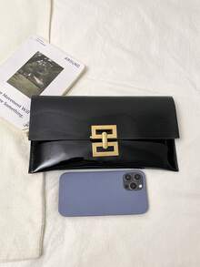 2026新款鳄鱼纹压花信封手拿包，高品质简约腋下包，大容量纯色亮面女士手提包 - 黑色 - 查看 11