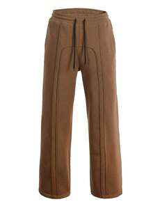 Men's Casual Solid Color Drawstring Waist Sports Wide Leg Pants, All Seasons, Fall - Cà phê nâu - Xem 3