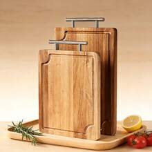 1pc Thick Rosewood Cutting Board With Stainless Steel Handle, Essential Kitchen Chopping Board With Drip Groove, Convenient Handle For Hanging, Available In 2 Sizes - Multicolor - View 2