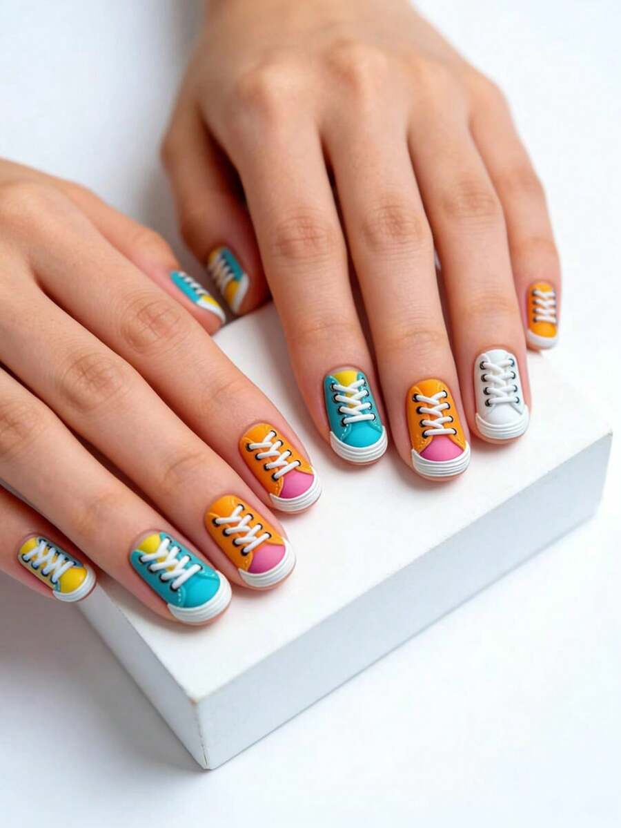 24 miếng dán móng tay hình giày dễ thương, có thể tháo rời và tái sử dụng, kích thước trung bình, thích hợp cho sử dụng hàng ngày, dự tiệc và đi chơi. - Nhiều màu - Xem 1