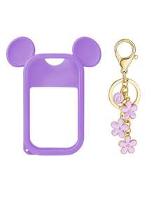 2个/1个/套 1盎司（30毫升）洗手液喷雾瓶保护套，26个花卉字母珍珠吊坠喷雾瓶标记，以及硅胶米老鼠耳朵造型喷雾瓶防摔防撞保护套，珍珠手链设计，方便携带，可挂在包包、钥匙或儿童背包上，耐磨、防水、可清洗、可重复使用，适用于洗手液喷雾瓶。 - 淡紫色 - 查看 30