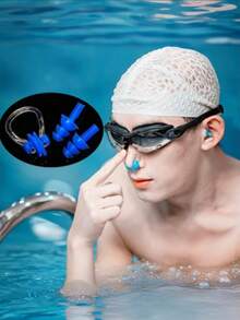 3件套硅胶游泳鼻夹和耳塞套装，防漏专业游泳装备，沙滩必备，泳池配件 - 多色 - 查看 6