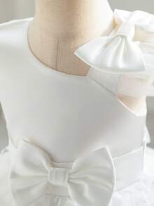 1件白色蝴蝶3D立体花朵儿童连衣裙，女童单肩公主裙，花童婚礼生日派对薄纱裙 - 白色 - 查看 5