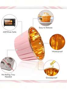 50pcs Gold Cupcake Cups Liners, Disposable Muffin Cake Cups,Grease-Proof & Heat Resistant Cupcake - Multicolor - View 4