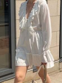 Đầm dự tiệc sinh nhật mùa hè, kiểu dáng bohemian, chất liệu chiffon, có bèo nhún, thích hợp cho kỳ nghỉ hoặc đám cưới, màu trắng. - trắng - Xem 10