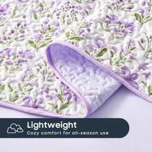 - Floral Quilt Set Coquette Cottagecore Shabby Chic Flower for Women Teen Girls Reversible Lightweight Bedspread Coverlet 3 Pieces Purple White Queen/Full Size - Blanco púrpura - Ver 8