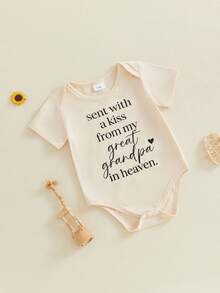 Infant Baby Summer Jumpsuit Letter Print Short Sleeve Round Neck Romper Cute Bodysuit - Apricot - View 4