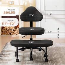 Silla de oficina con piernas cruzadas silla de computadora cruzada con TDAH asiento de yoga para meditación y rodillas con altura ajustable soporte lumbar reposapiés más ancho y ruedas - Blanco - Ver 3