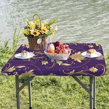 1 chiếc khăn trải bàn màu tím vàng trang nhã và thời trang, mềm mại và dễ lau chùi, đa năng dùng cho bàn ăn/bàn cà phê/bàn làm việc/bàn đầu giường/bữa ăn ngày lễ, cũng thích hợp cho dã ngoại/cắm trại/tụ họp ngoài trời/ban công, khăn trải bàn đa dụng. - Màu tím - Xem 5