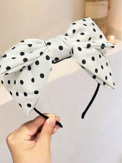 A Women's Solid Color Polka Dot Large Bow Headband For Washing Face, Hair Tie, Thin Headband, Sweet And Cute Headwear Suitable For Daily Use Hair Band Hair Hoop