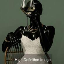 1幅带框/不带框非洲风情时尚帆布海报，描绘一位手持葡萄酒的非洲女孩，风格波西米亚奢华，酒吧推车造型，墙面艺术印刷品，美观别致，适合公寓、客厅、卧室、现代家居装饰。 - A - 查看 7