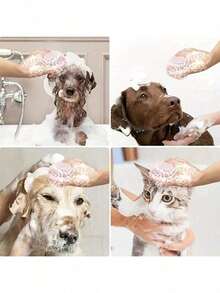 1PC Cute Pink Silicone Pet Massage Brush: Compact Dog Hair Remover & Bath Bubbler – Gentle On Pup Skin, Perfect For At-Home Bath Time & Daily Fur Grooming - Multicolor - View 6