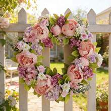 1pc 45cm/17.72in Romantic Vintage Style Artificial Simulated Peony Flower Hanging Decorative Wreath For Thanksgiving, Harvest, Christmas, Valentine's Day, Mother's Day, Weddings, Holiday Party Mantel, Wall, Door Window, Staircase Decorative Wreath, Thanksgiving Gift - B - 查看 2
