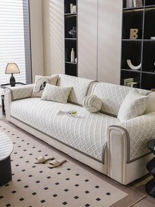 1pc Solid Color Plaid Pattern Chic Sofa Cover, Modern Minimalist Sofa Slipcover, Stain Resistant, Anti-Slip, Dust-Proof, Protects Sofa, Machine Washable, Non-Deforming, Fade-Resistant, Durable, Pet-Friendly, Sofa Makeover, Sofa Decor, Enhances Ambiance, Fits 1-4 Seater, L-Shaped Sofa - Grey - View 3