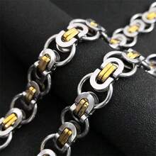 男士嘻哈拜占庭圓環鏈條項鍊 金色不鏽鋼粗鏈飾品 - 銀色 - 查看 3