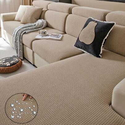 1件纯色毛绒沙发套，弹性包覆式设计，保暖舒适，简约ins风，宠物友好，防滑防污，弹力贴合沙发套，适用于客厅、卧室、书房，1-4人座带扶手靠背沙发。