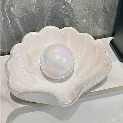 1pc Shell Shaped Bathroom Soap Dish With Perfect Drainage Function. This Luxury Creative Soap Holder Is An Ideal Gift For Christmas Or New Year.