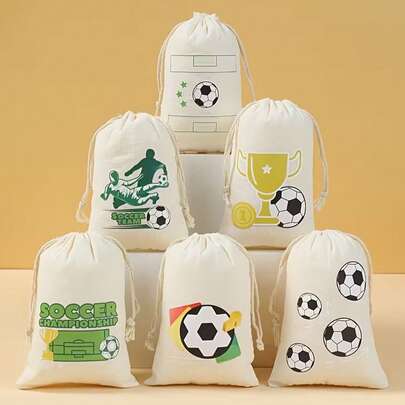 6pcs Football Trophy Design Drawstring Gift Bags - This Compact Set Of Drawstring Gift Bags With A Clever Football Trophy Design Is An Excellent Choice For Football Enthusiasts. They Are The Perfect Accessory For Various Occasions - Whether It's During The World Cup, Themed Parties, Birthday Celebrations, Gift Wrapping, Sports Events, Graduation Season, Or Everyday Storage.