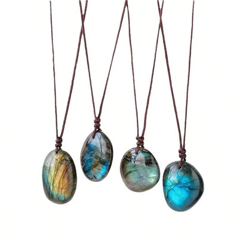 1 chiếc mặt dây chuyền đá quý tự nhiên màu đen Tourmaline Labradorite chưa qua xử lý, trang sức thạch anh dành cho nữ, quà tặng cho phái nữ - Mặt dây chuyền pha lê - Xem 1