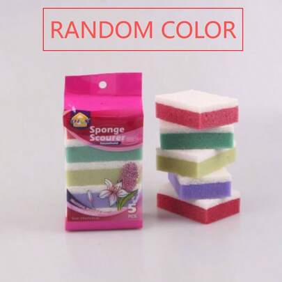 OKS 5个双面纹理海绵清洁刷，强力去污去油，不粘油洗碗垫（颜色随机）
