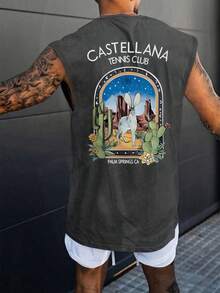 Áo tank top không tay đa năng Krometka dành cho nam, kiểu dáng thường ngày, họa tiết thỏ sa mạc, thích hợp cho mùa hè. - Màu xám đen - Xem 1