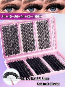 570片D型卷翘蓬松假睫毛套装，大容量DIY假睫毛套装，适合初学者，持久耐用，混合单根假睫毛款式，DIY睫毛簇，在家轻松打造迷人双眸，美容必备，大容量假睫毛套装，适合旅行、日常佩戴（适合初学者）、婚礼、约会、派对、节日，也是圣诞节/万圣节/送礼的理想假睫毛套装。 - 查看 6