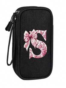 Compact Black Double-Layer Zipper Storage Bag And Digital Product Organizer With 26 Cute Patterned Bow Letters: A Must-Have Travel Cable And Electronics Storage Accessory That Can Store Power Banks, USB Data Cables, Headphones - Multicolor - View 14