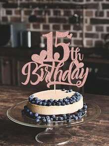 1pc Pink Cute Heart-Shaped Birthday Cake Topper - Suitable For 1st/9th/10th/11th/12th/13th/14th/15th/16th/18th/21st Birthday Celebration, Birthday Party Dessert Cake Decoration - Multicolor - View 5