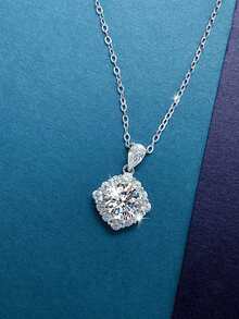 1 chiếc dây chuyền bạc 925 cao cấp đính đá Moissanite 1 carat 6.5mm, thích hợp cho nữ giới đeo hàng ngày, dự tiệc, lễ hội, Ngày Valentine, Ngày của Mẹ, sinh nhật, kỷ niệm ngày cưới, quà tặng trang sức cho phái nữ. - Bạc - Xem 2