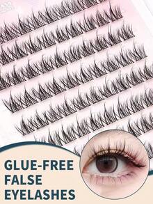 100pcs Glue-Free Slouchy 3D Faux Eyelashes, Beginner-Friendly Rabbit Hair Segmented Design, Natural Appearance, Elongates Eyeliner And Provides Ample Volume - C - View 5