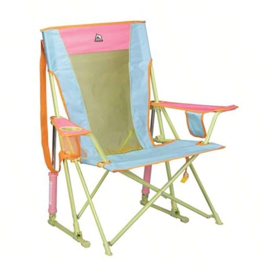 Comfort Pro Rocker Camping Chair Portable Folding Rocking Chair With Durable Armrests And Drink Holder - Sweet Tea - 甜茶 - 查看 1