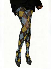 Check Pattern Stripes, Blue And Green Long Stockings, Diamond-Pattern Nylon Cartoon Check Long Stockings, Highly Elastic, Breathable, Comfortable And Form-Fitting Yoga Long Stockings (Suitable For Women), Comfortable And Warm - 淺藍色 - 查看 3