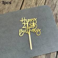 1个/3个/6个金色亚克力“18/21/30/40/50/60/70岁生日快乐”蛋糕装饰插牌套装，镜面金色蛋糕装饰插牌，适用于50/60岁生日派对甜点装饰 - 多色 - 查看 12