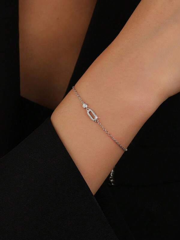 1pc S925 Sterling Silver Casual Elegant Versatile Geometric Oval & Square Bracelet For Women, Delicate Minimalist Luxury Ins Style, Suitable For Daily Wear & Commute
