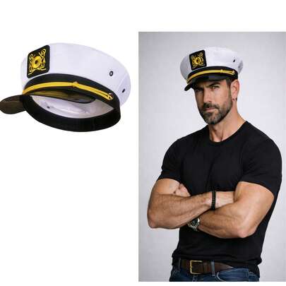 1顶复古水手帽，白色海军帽，男女通用，适合航海主题派对、游轮海滩派对、化装舞会、角色扮演，是馈赠佳品，也是角色扮演服装的理想之选。